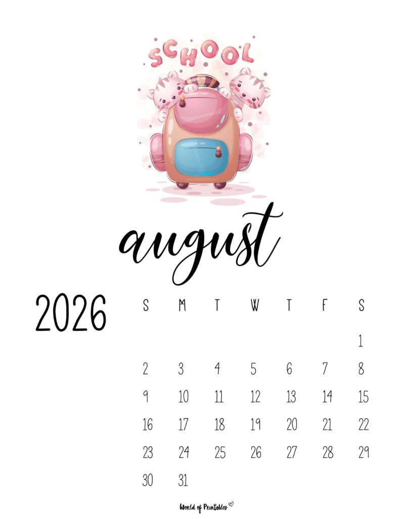 Printable August 2026 Calendar Design 43
