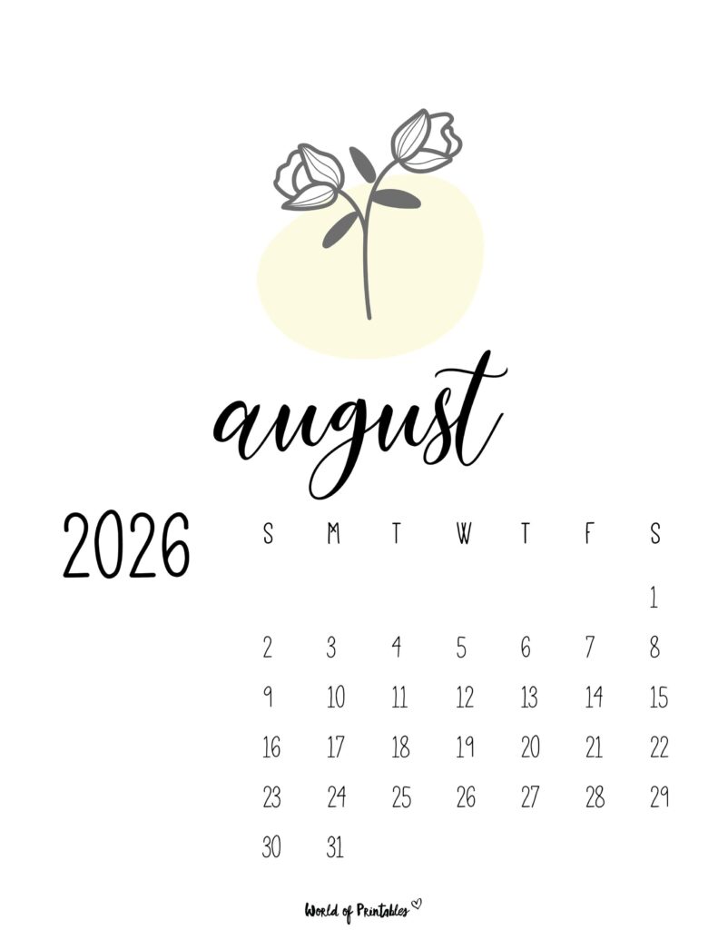 Printable August 2026 Calendar Design 46
