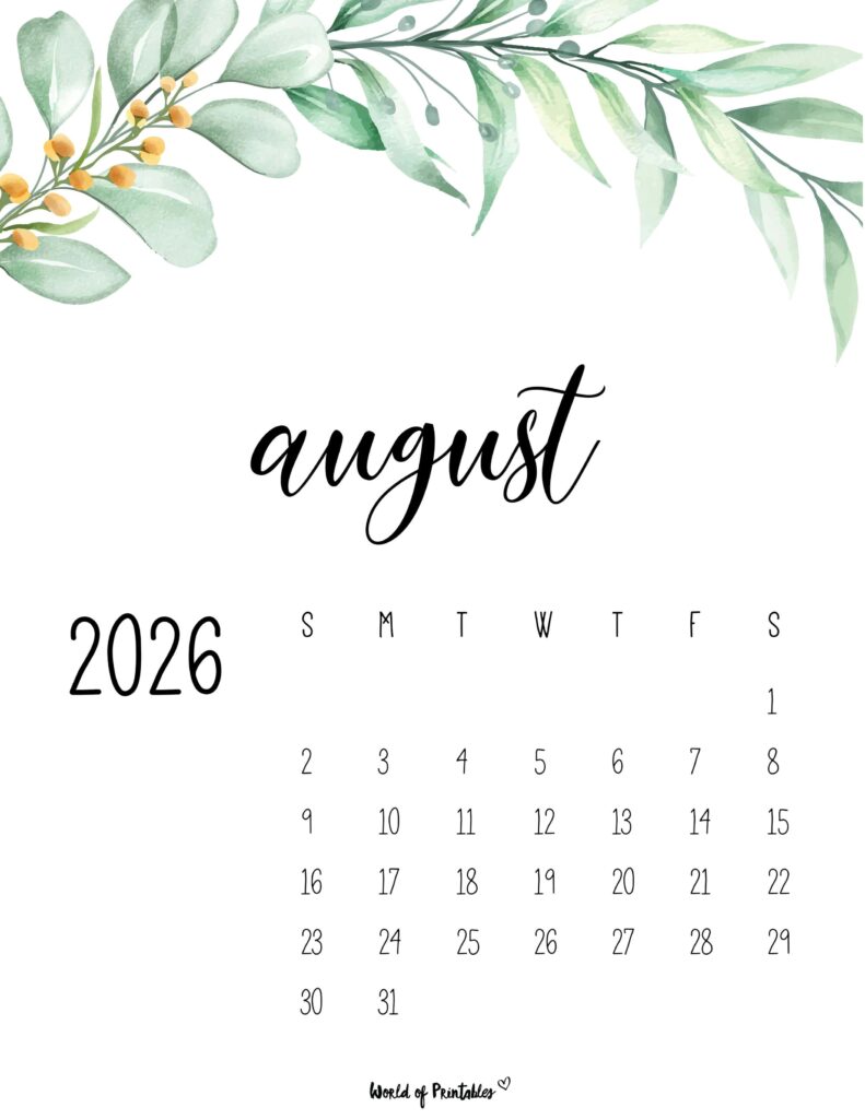 Printable August 2026 Calendar Design 49