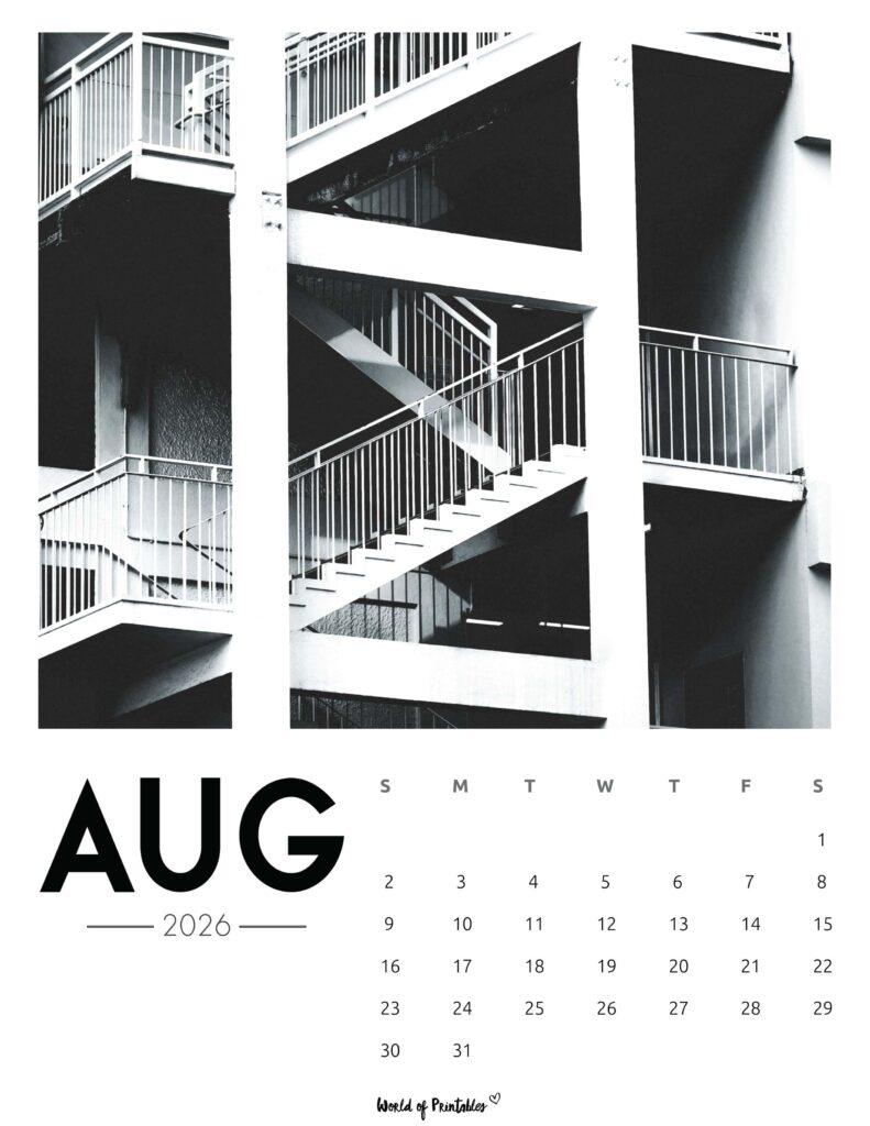 Printable August 2026 Calendar Design 58
