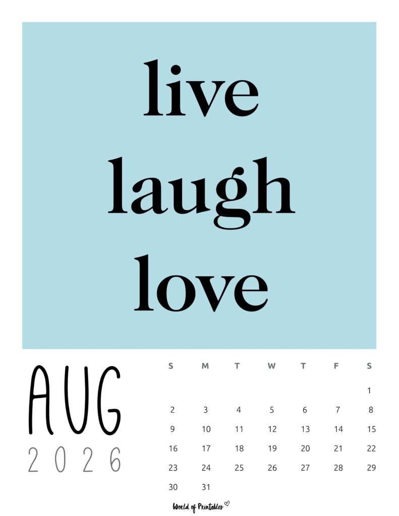 Printable August 2026 Calendar Design 60