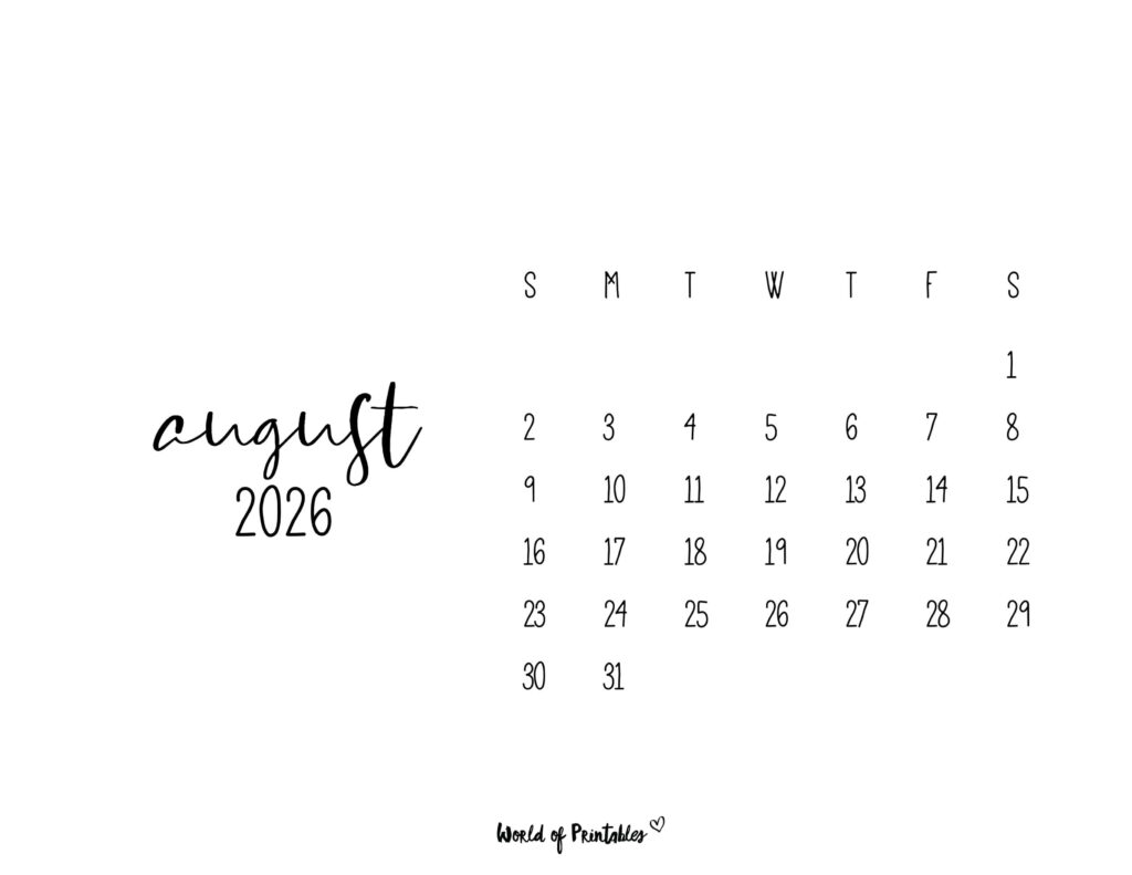 Printable August 2026 Calendar Design 63 alt