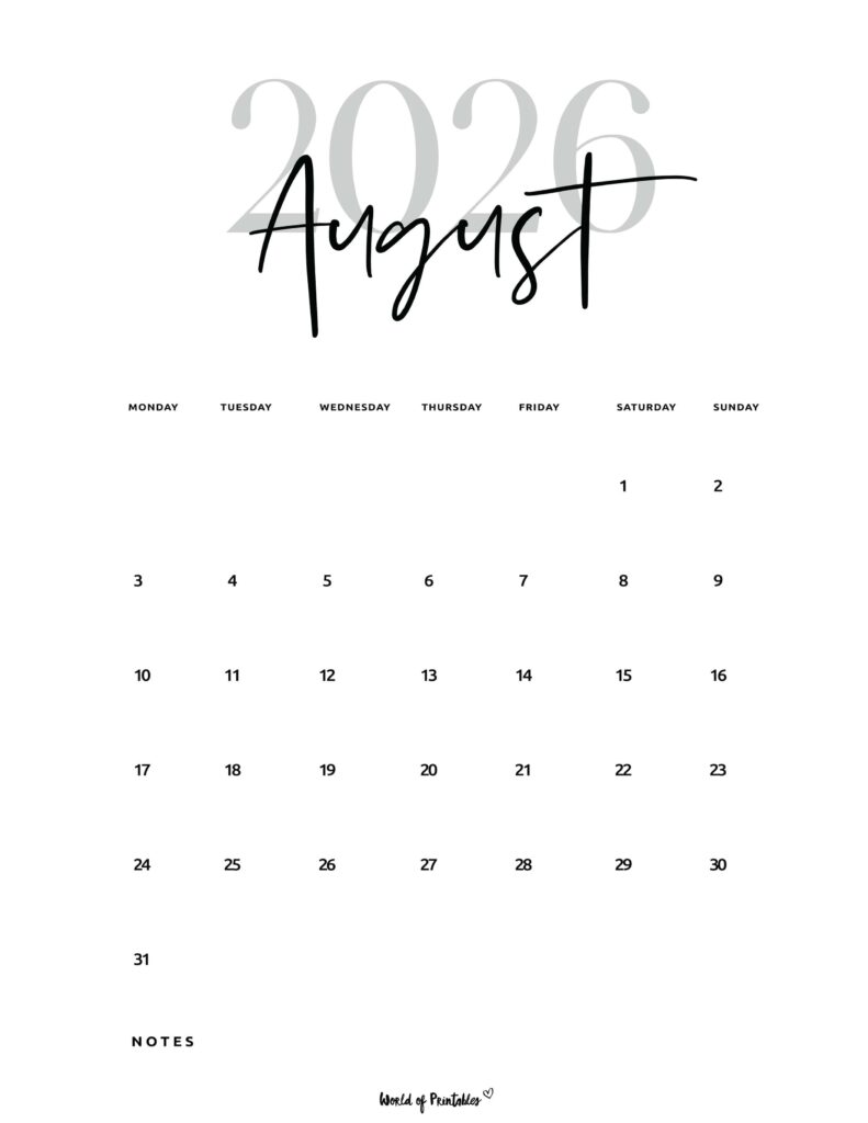 Printable August 2026 Calendar Design 66