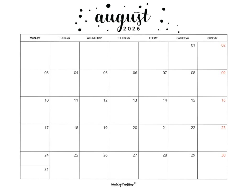 Printable August 2026 Calendar Design 67