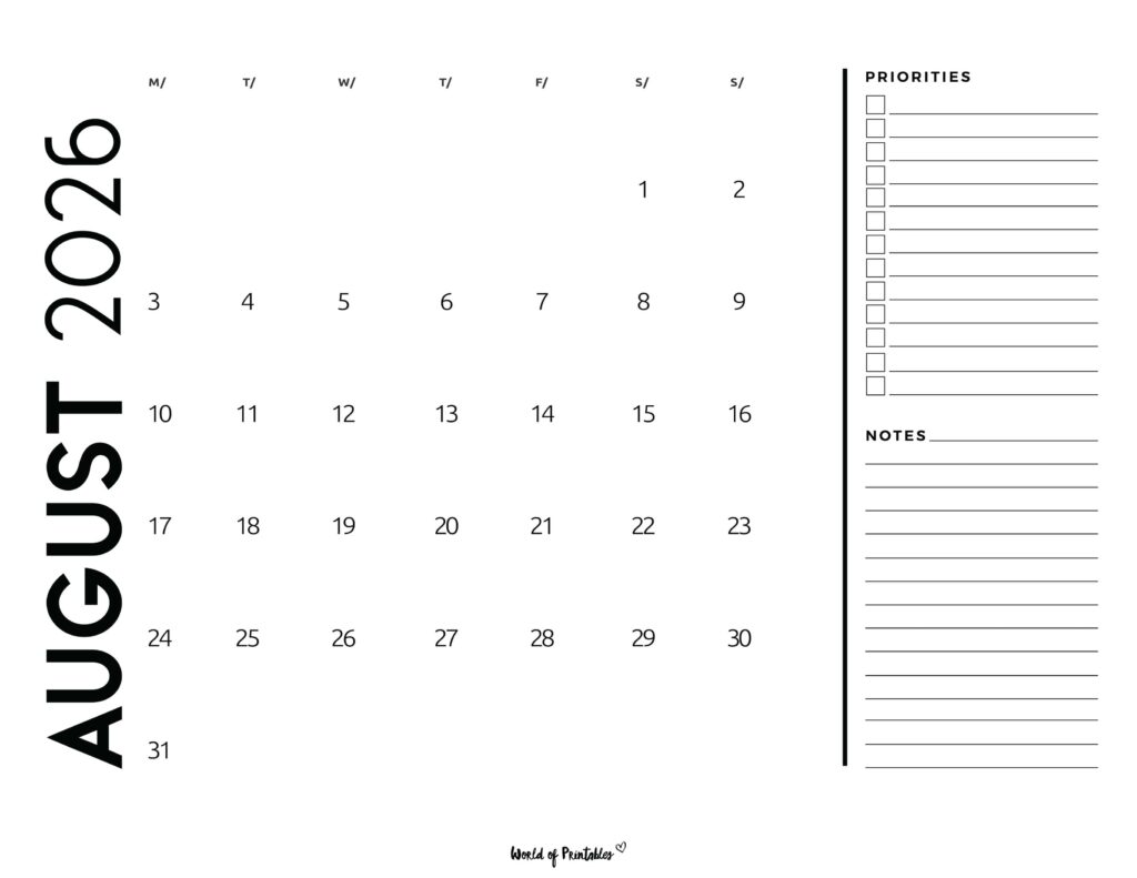 Printable August 2026 Calendar Design 68