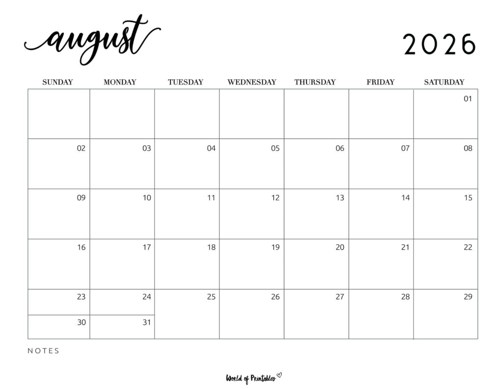 Printable August 2026 Calendar Design 7