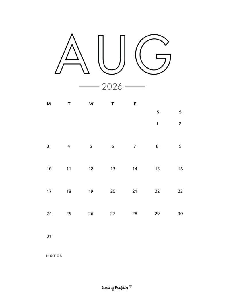 Printable August 2026 Calendar Design 70