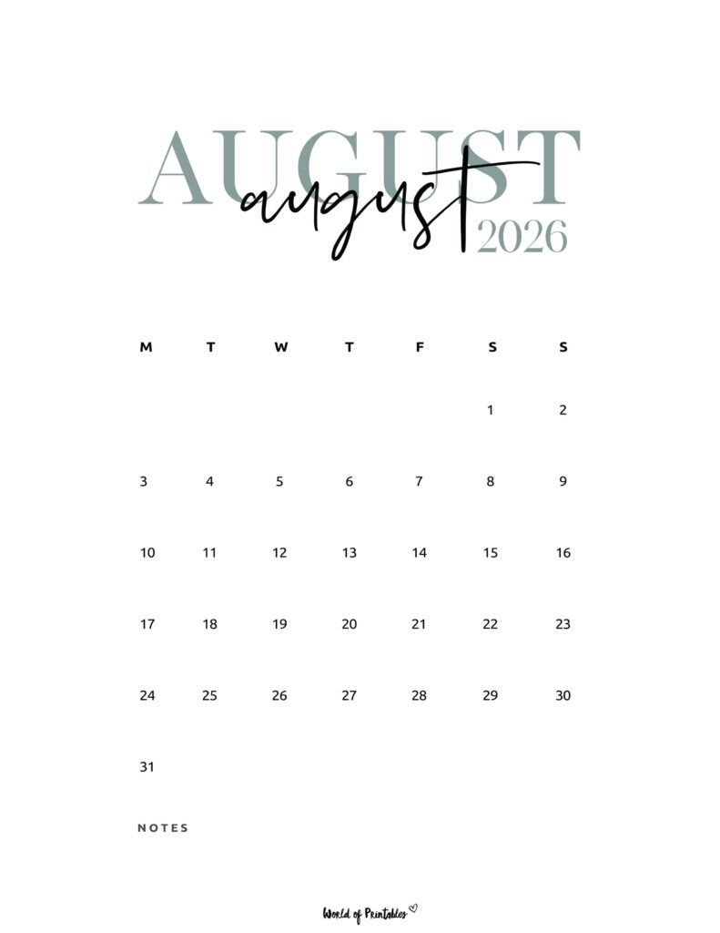 Printable August 2026 Calendar Design 71