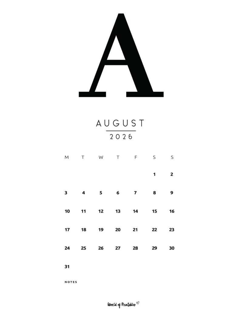 Printable August 2026 Calendar Design 73