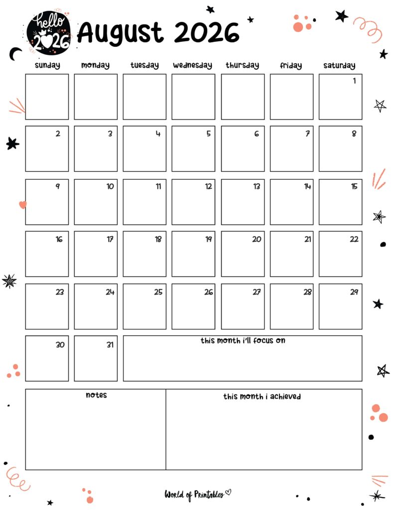 Printable August 2026 Calendar Design 88