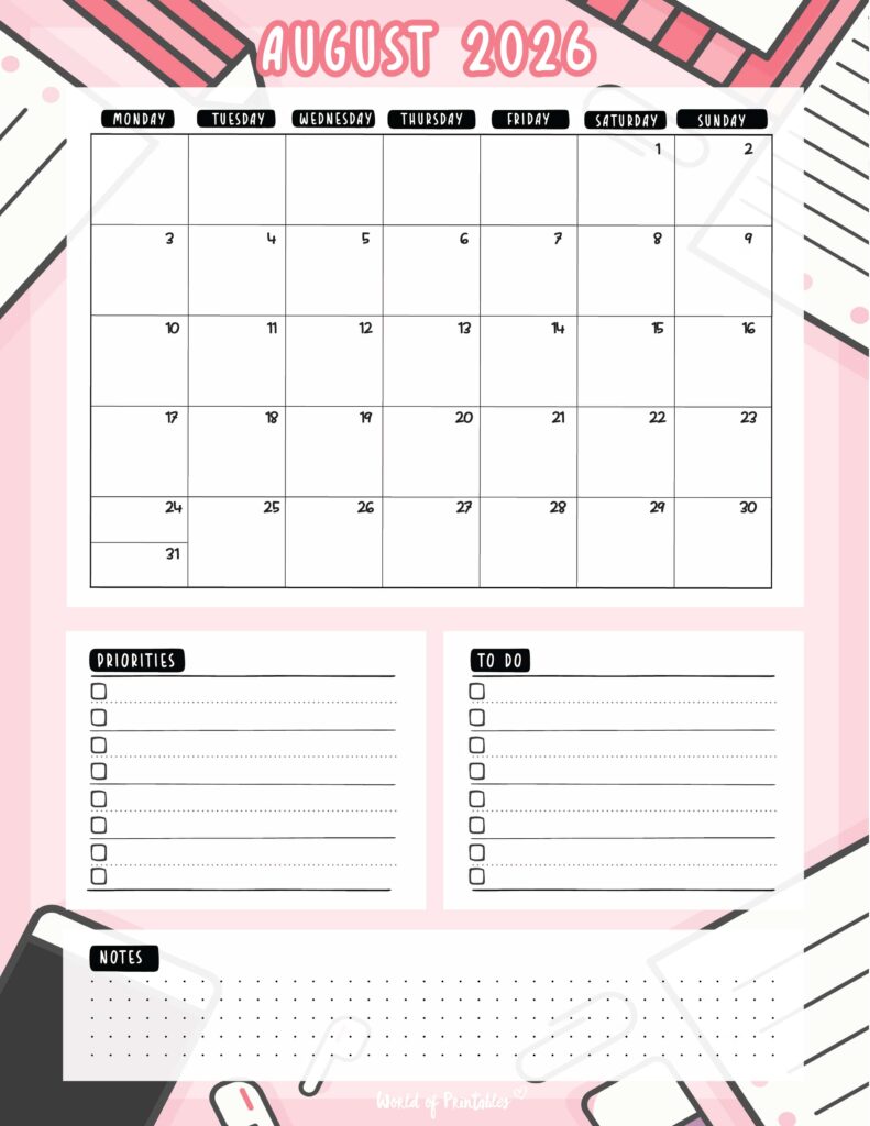 Printable August 2026 Calendar Design 94