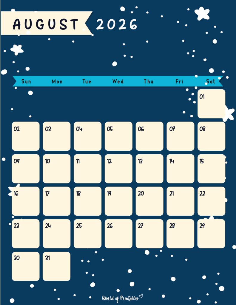 Printable August 2026 Calendar Design 95