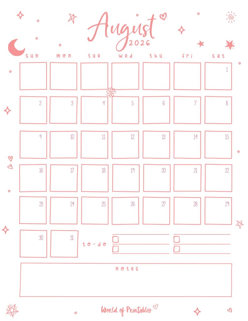 Printable August 2026 Calendar Design 97