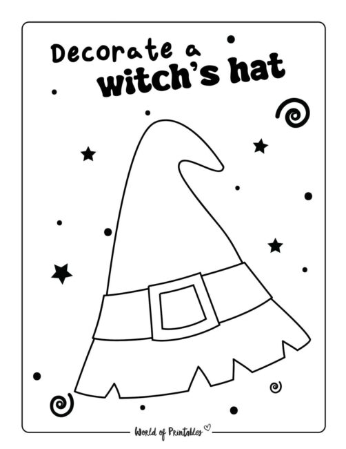 Printable Decorate a witch's hat Halloween Worksheet