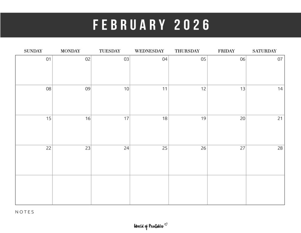 Printable February 2026 Calendar Design 10