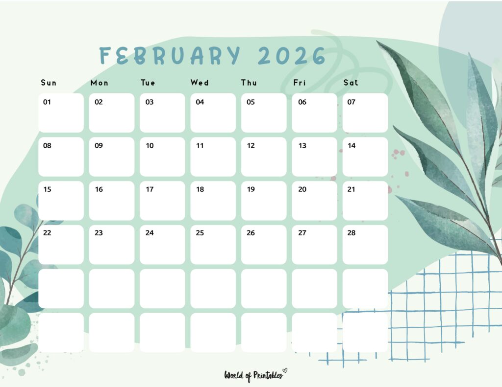 Printable February 2026 Calendar Design 103