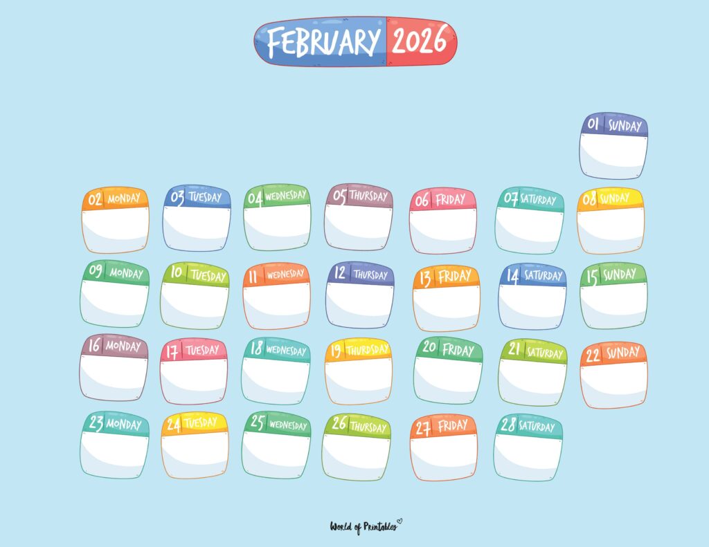 Printable February 2026 Calendar Design 109