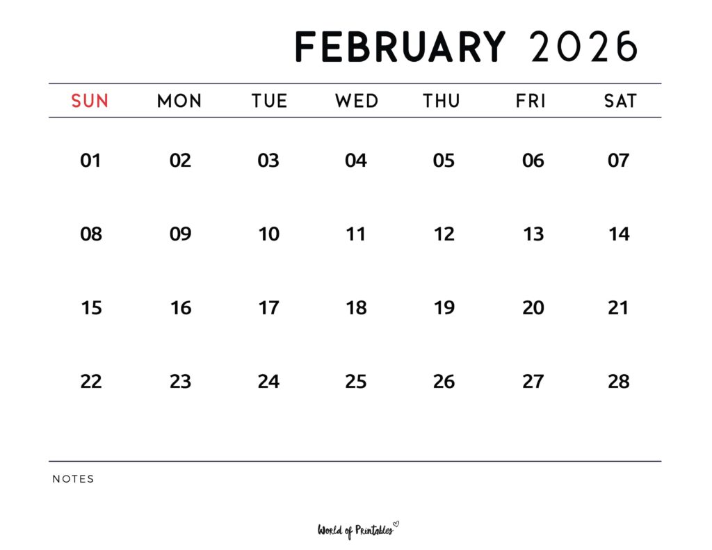 Printable February 2026 Calendar Design 112