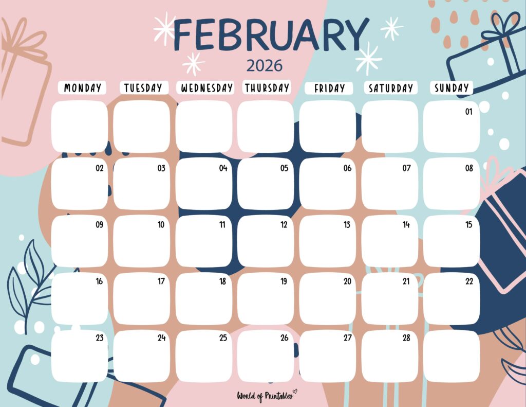 Printable February 2026 Calendar Design 113