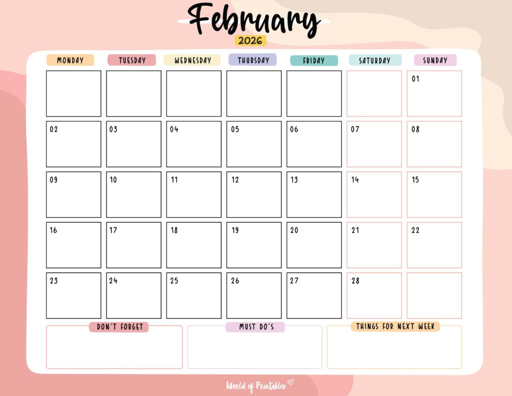Printable February 2026 Calendar Design 115