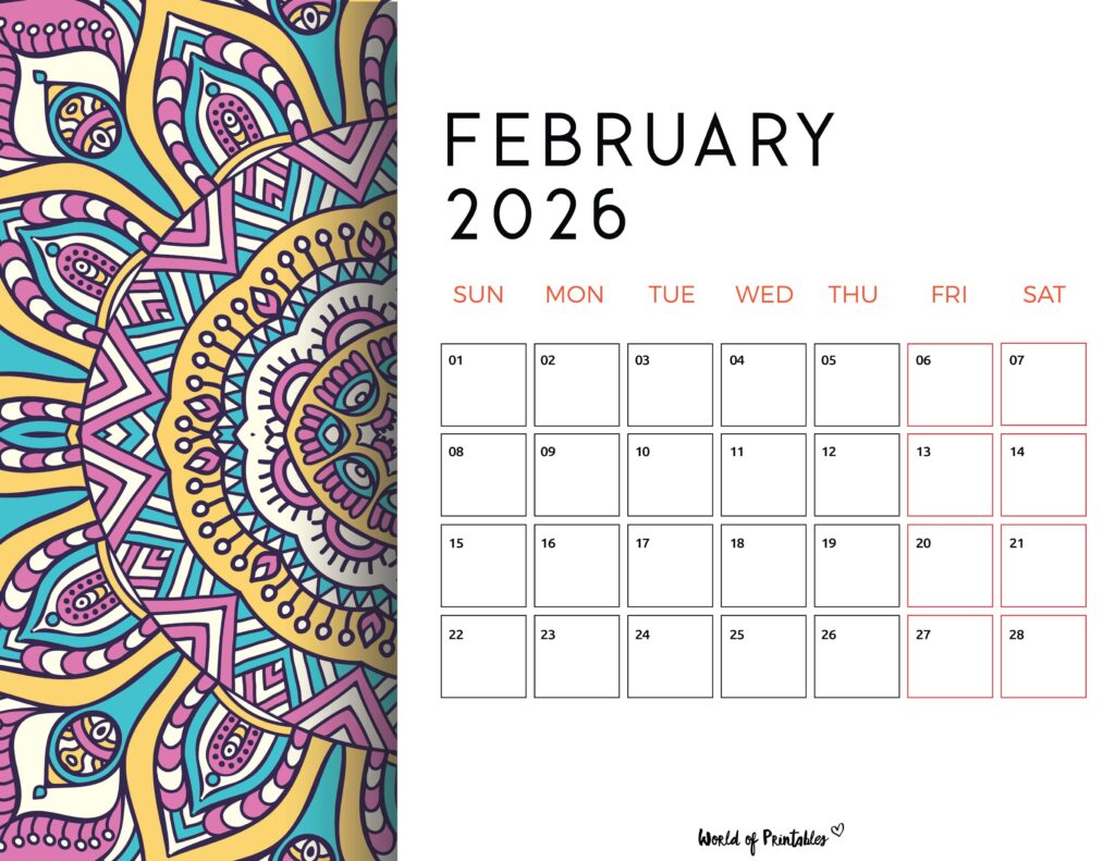 Printable February 2026 Calendar Design 116
