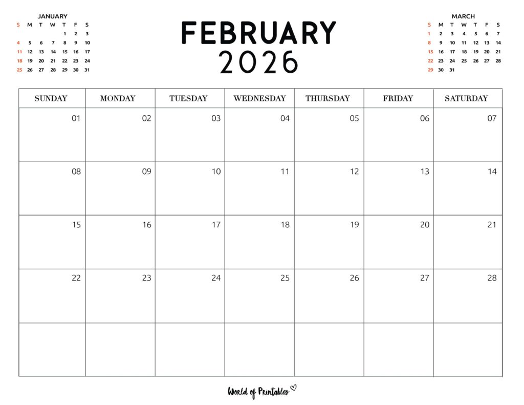 Printable February 2026 Calendar Design 117