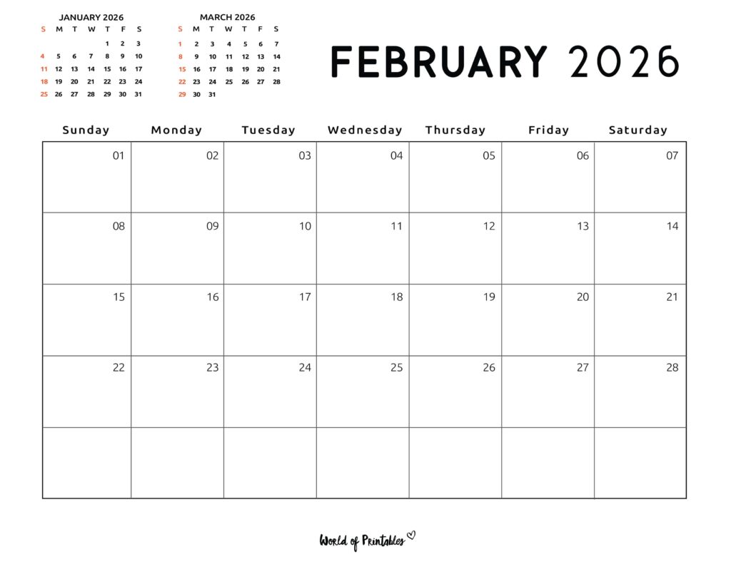 Printable February 2026 Calendar Design 118