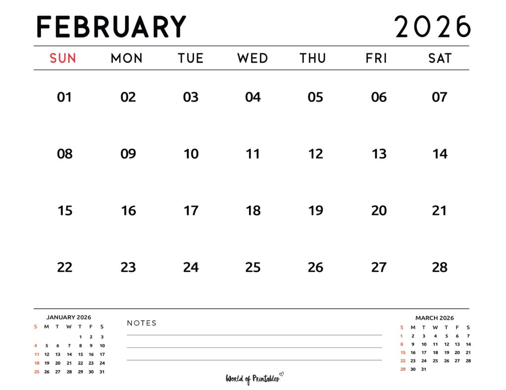 Printable February 2026 Calendar Design 119
