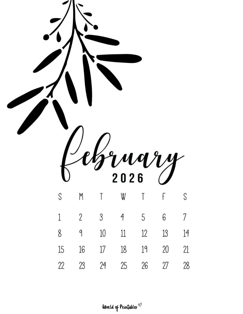 Printable February 2026 Calendar Design 12