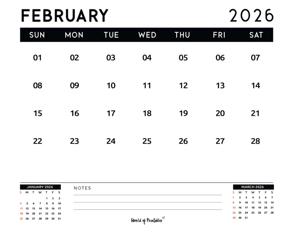 Printable February 2026 Calendar Design 121