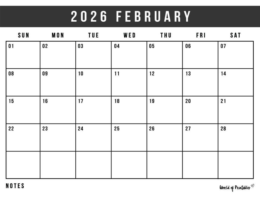 Printable February 2026 Calendar Design 125