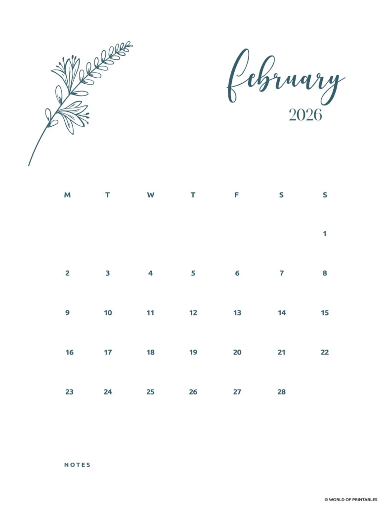 Printable February 2026 Calendar Design 15