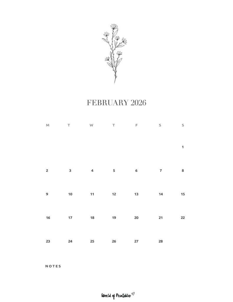 Printable February 2026 Calendar Design 16