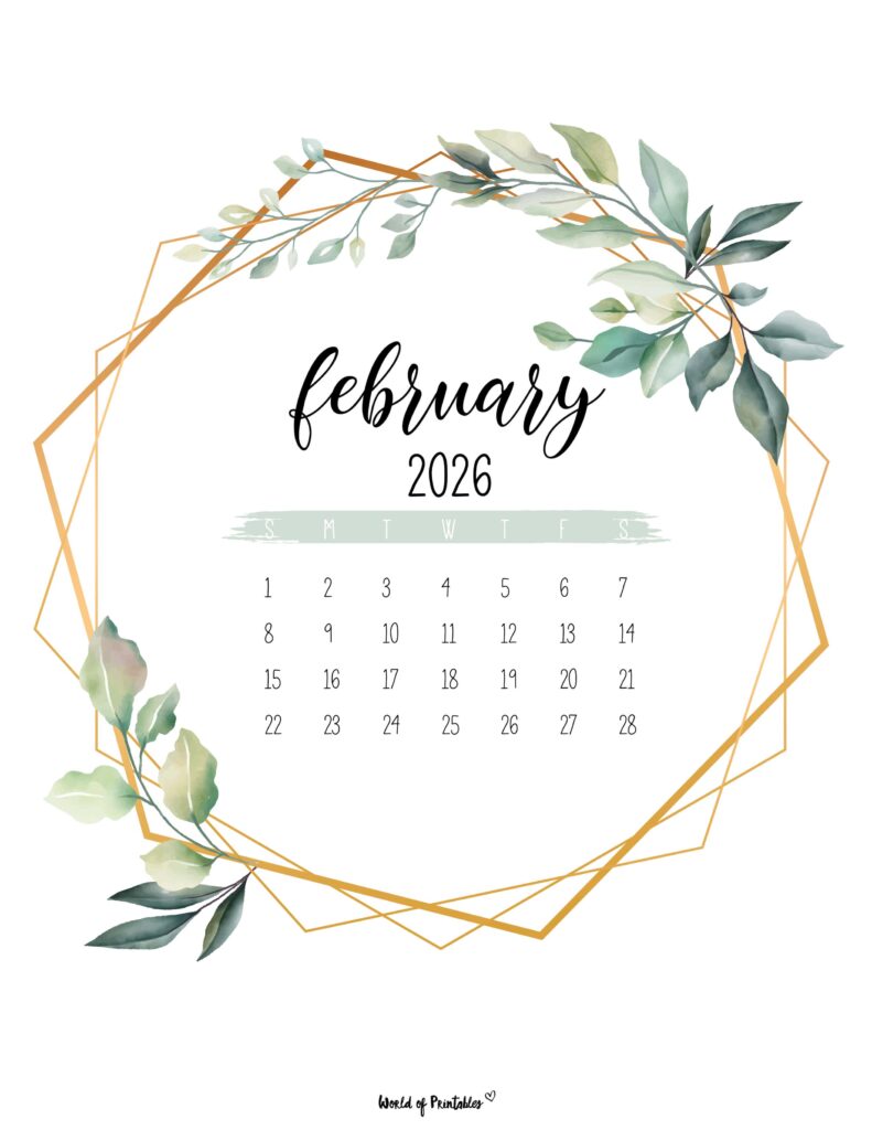 Printable February 2026 Calendar Design 18