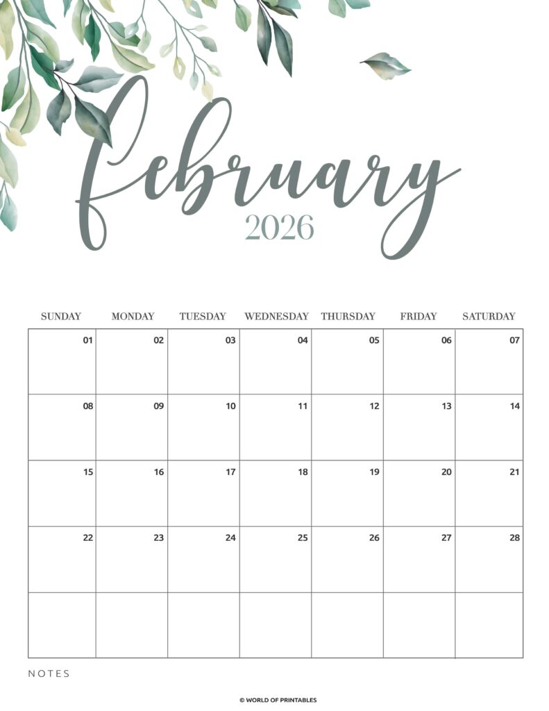 Printable February 2026 Calendar Design 2