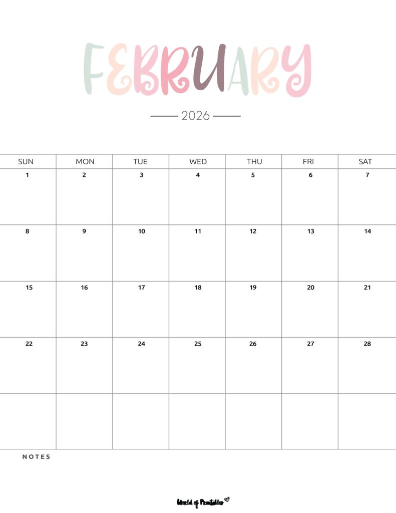 Printable February 2026 Calendar Design 205