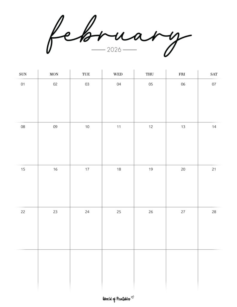 Printable February 2026 Calendar Design 208