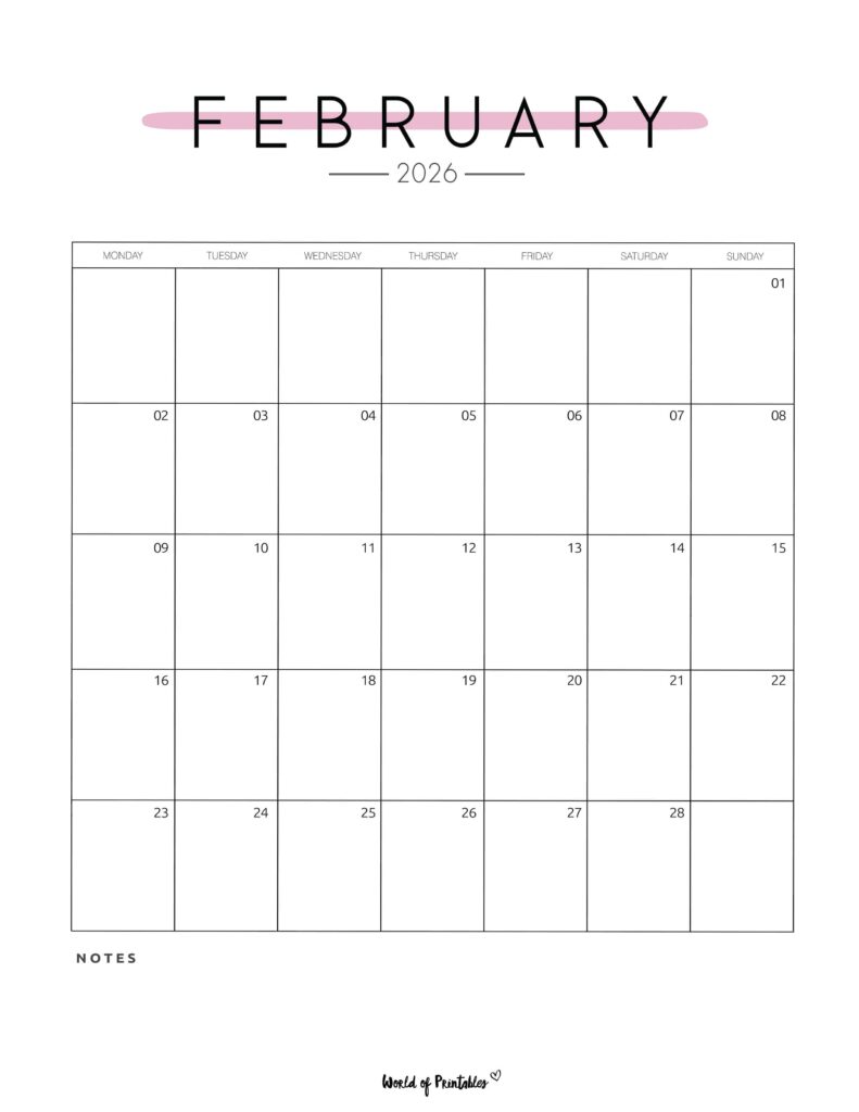 Printable February 2026 Calendar Design 209