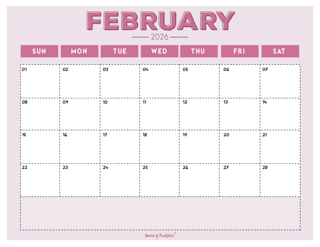 Printable February 2026 Calendar Design 210