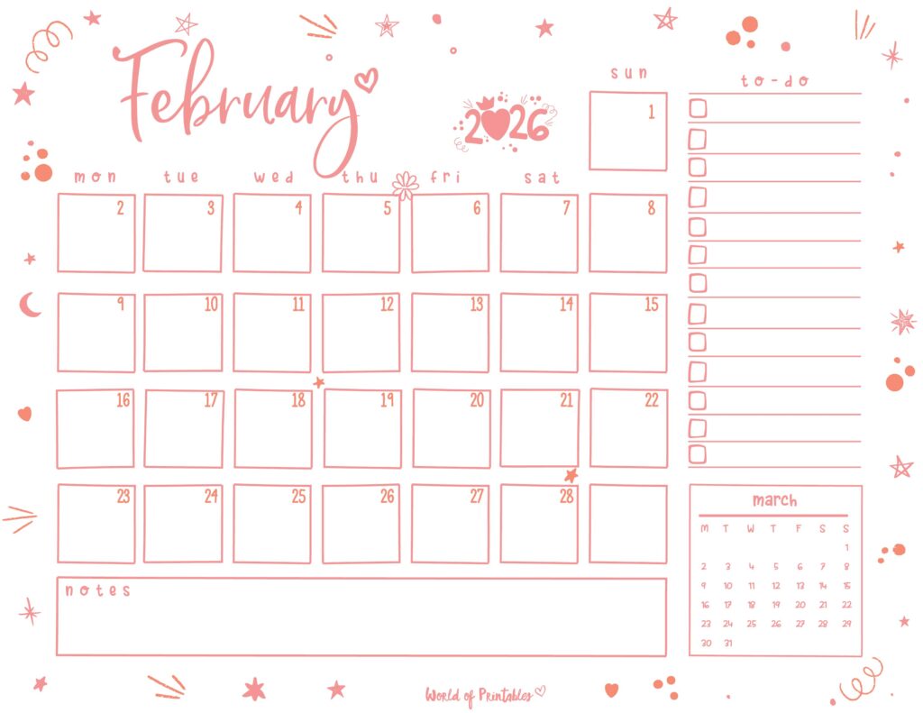 Printable February 2026 Calendar Design 221