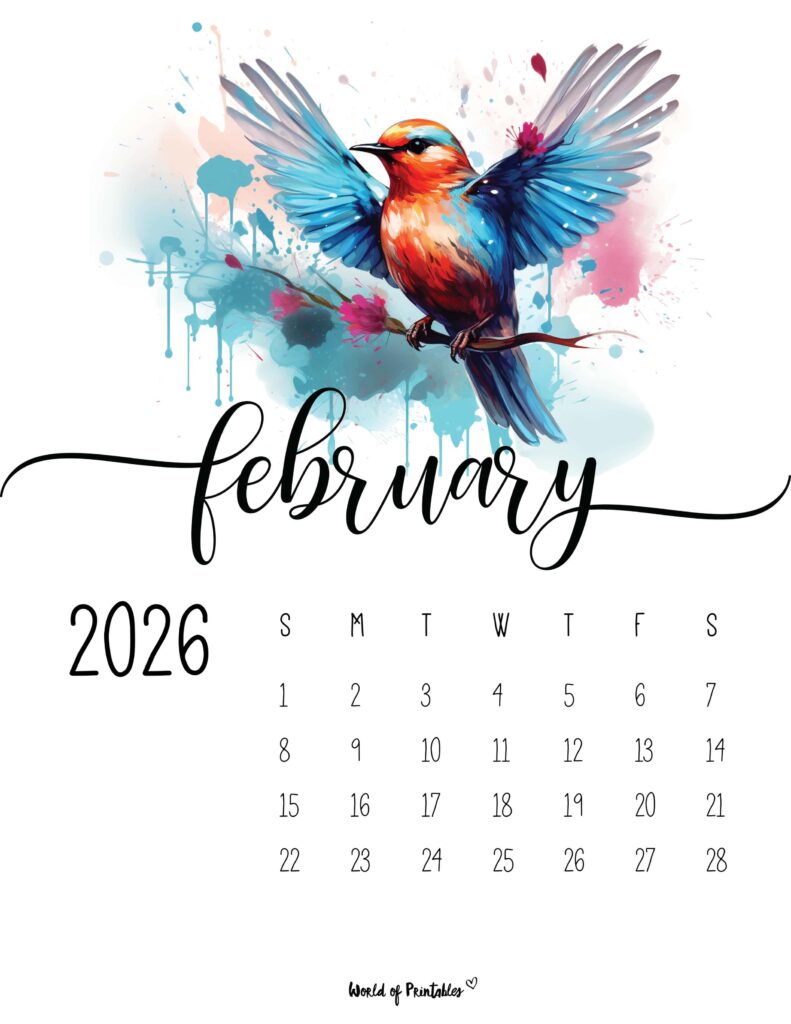 Printable February 2026 Calendar Design 222