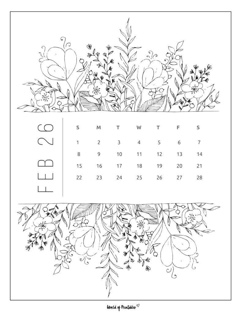 Printable February 2026 Calendar Design 23