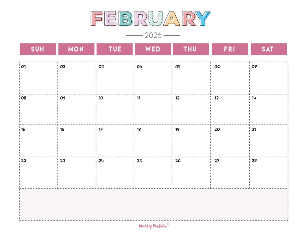 Printable February 2026 Calendar Design 252