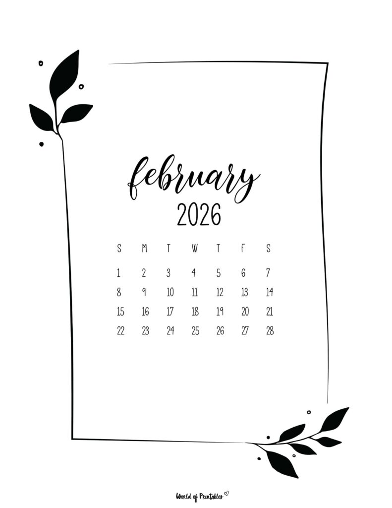Printable February 2026 Calendar Design 26