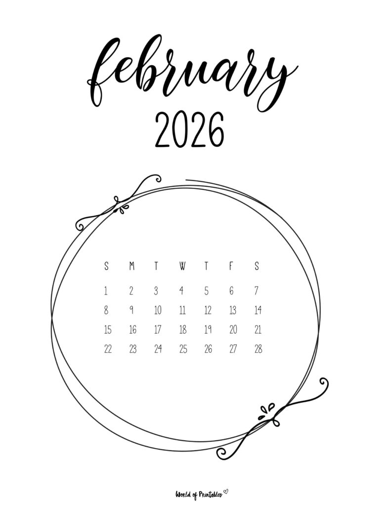 Printable February 2026 Calendar Design 27