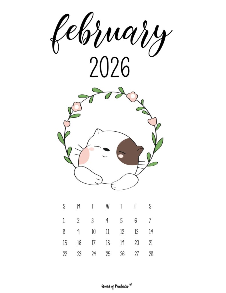 Printable February 2026 Calendar Design 28