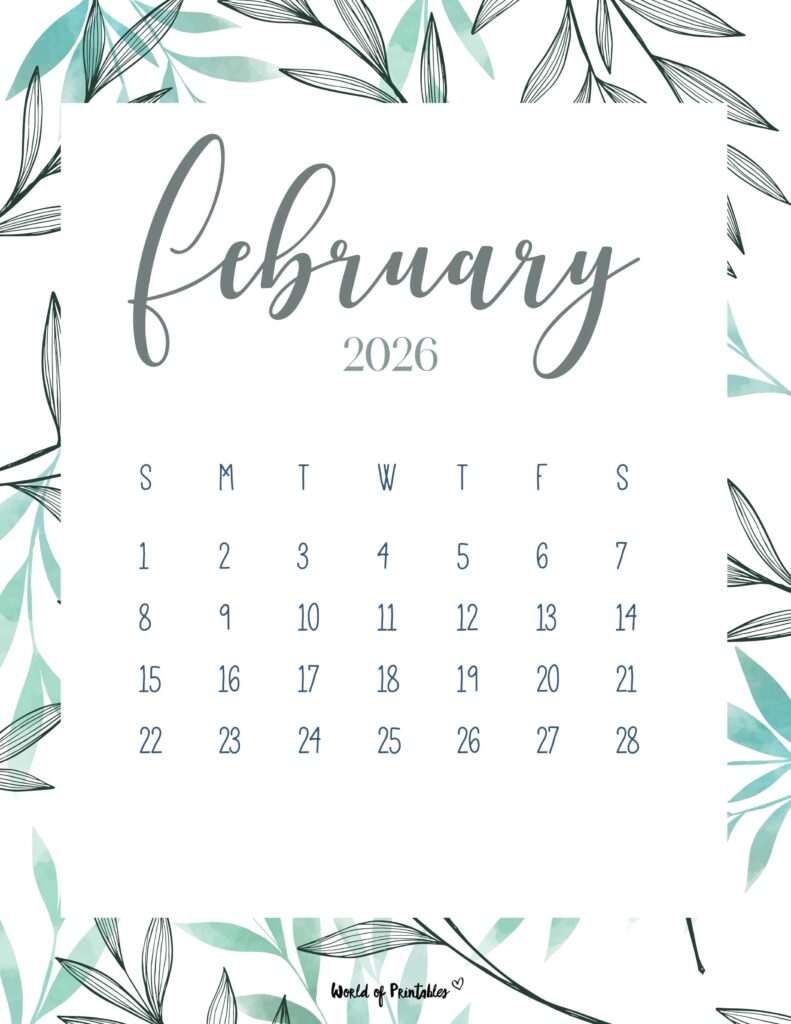 Printable February 2026 Calendar Design 3