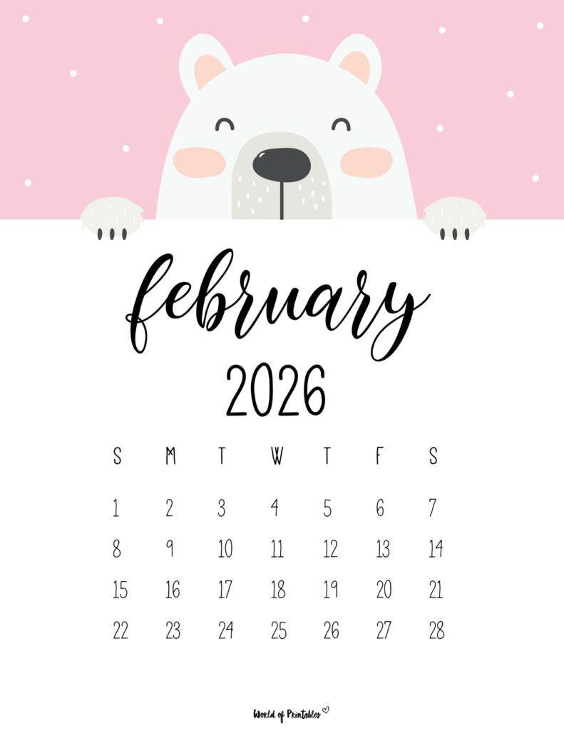 Printable February 2026 Calendar Design 30