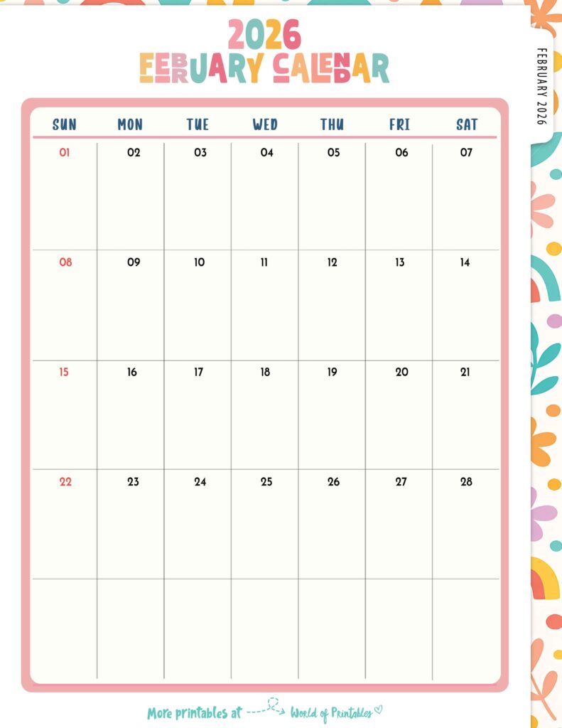 Printable February 2026 Calendar Design 310
