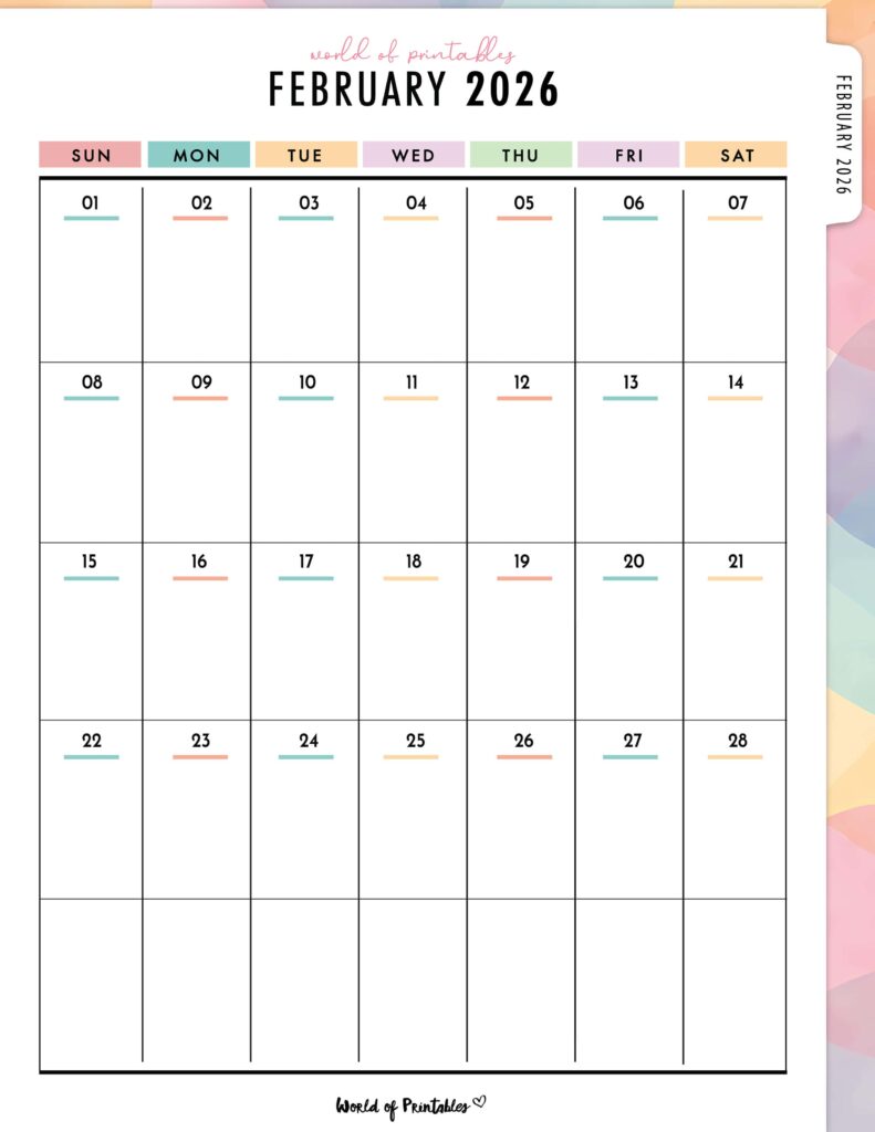 Printable February 2026 Calendar Design 313